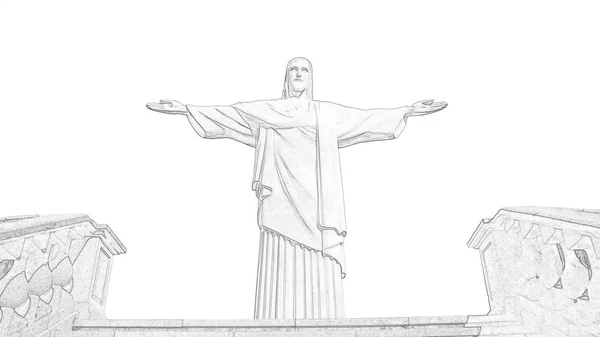 Statue Christ Rédempteur Rio Janeiro Brésil Croquis Crayon Main Levée — Photo