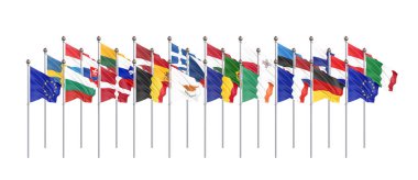 İpek Avrupa Birliği ülkelerinin 28 bayraklarını sallıyor. Yalıtılmış