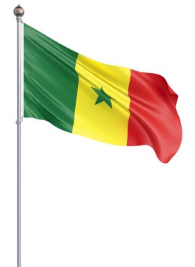 Senegal bayrağı rüzgarda esiyor. Arka plan dokusu. 3d render, dalga. Beyaz üzerine izole.