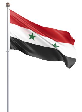 Suriye bayrağı rüzgarda esiyor. Arka plan dokusu. 3d render; Dalga. Beyaz üzerine izole edilmiş. Illüstrasyon.