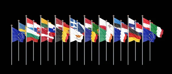 Silk mával 28 vlajkami zemí Evropské unie. Izolovaný na — Stock fotografie