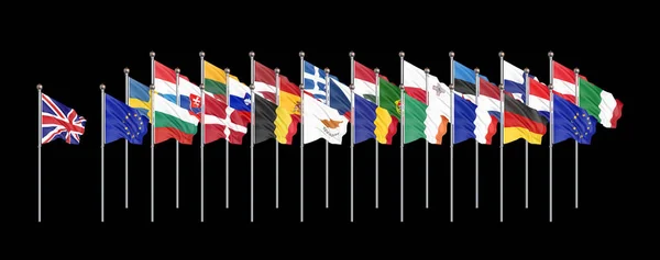 Шелковое размахивание 28 флагами стран Европейского Союза. Isolated on — стоковое фото