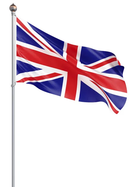 挥舞着英国国旗 旗杆上用红色和白色说明欧洲国旗的插图 白色背景上隔离的 — 图库照片