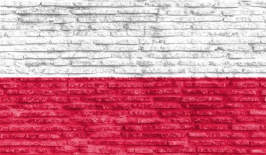 Polonya 'nın renkli ulusal bayrağını eski tuğla duvara asmışlar. Görüntü