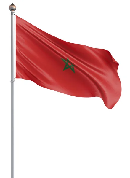風に吹くモロッコの旗 背景テクスチャ 3Dレンダリング 手を振るフラグ 白で隔離された図 — ストック写真