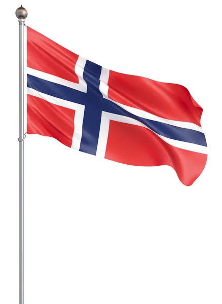 挪威国旗在风中飘扬 背景纹理 隔离在白色上 — 图库照片