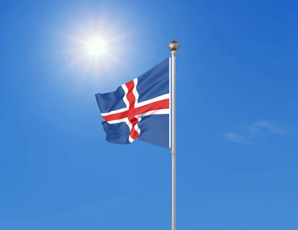 Ілюстрація Кольорові Махають Прапором Ісландії Сонячному Синьому Тлі Неба — стокове фото