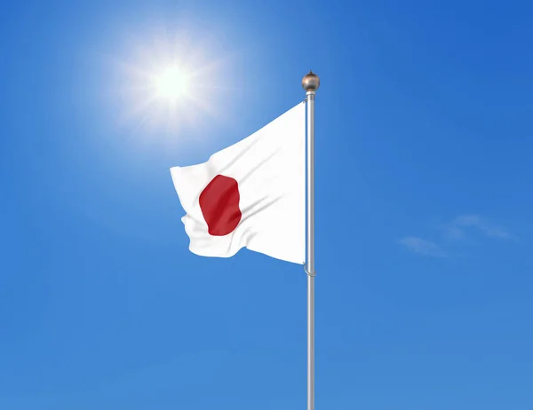 Illustratie Gekleurde Zwaaiende Vlag Van Japan Zonnige Blauwe Lucht Achtergrond — Stockfoto