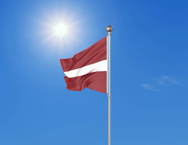 Ілюстрація Кольорові Махають Прапором Латвії Сонячному Синьому Тлі Неба — стокове фото