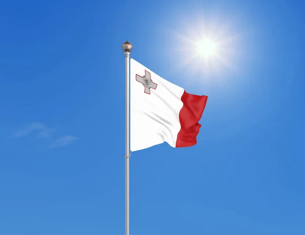 Illustratie Gekleurde Zwaaiende Vlag Van Malta Zonnige Blauwe Lucht Achtergrond — Stockfoto