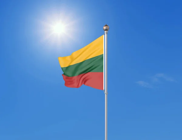 Illustrazione Bandiera Sventolante Colorata Della Lituania Sfondo Cielo Blu Soleggiato — Foto Stock