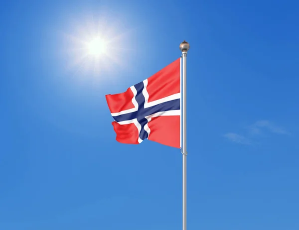 Norge Flagga Blåser Vinden Bakgrundsstruktur Rendering Wave Illustration Isolerad Vitt — Stockfoto