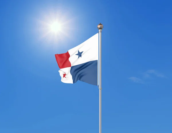 Ilustração Bandeira Ondulada Colorida Panamá Fundo Céu Azul Ensolarado — Fotografia de Stock