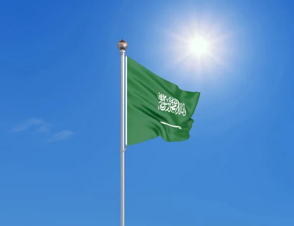 Illustration Farbiges Flaggenschwenken Saudi Arabiens Auf Sonnigem Blauem Himmel — Stockfoto