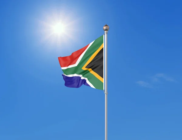 3Dイラスト 晴れた青空の背景に南アフリカの色の手旗 — ストック写真