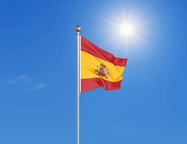 Ilustración Bandera Ondeante Color España Sobre Fondo Cielo Azul Soleado — Foto de Stock