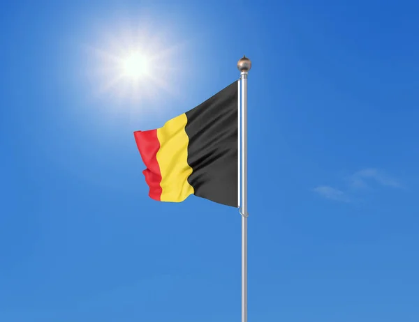 Illustration Farbiges Fahnenschwenken Belgiens Auf Sonnigem Blauem Himmel — Stockfoto