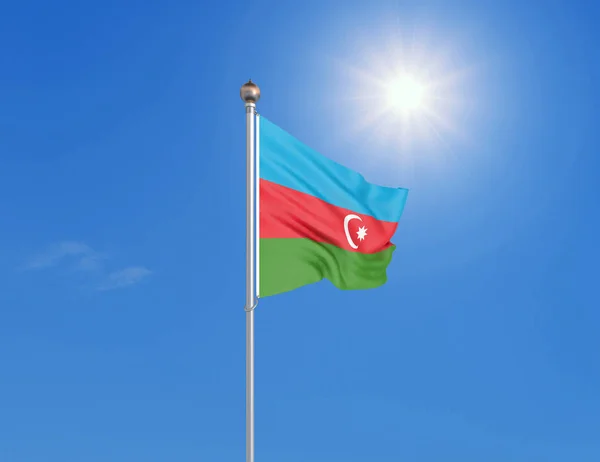 Illustration Färgade Viftande Flagga Azerbajdzjan Solig Blå Himmel Bakgrund — Stockfoto