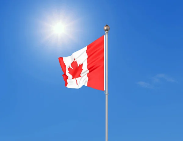 Illustration Drapeau Agitation Coloré Canada Sur Fond Ciel Bleu Ensoleillé — Photo