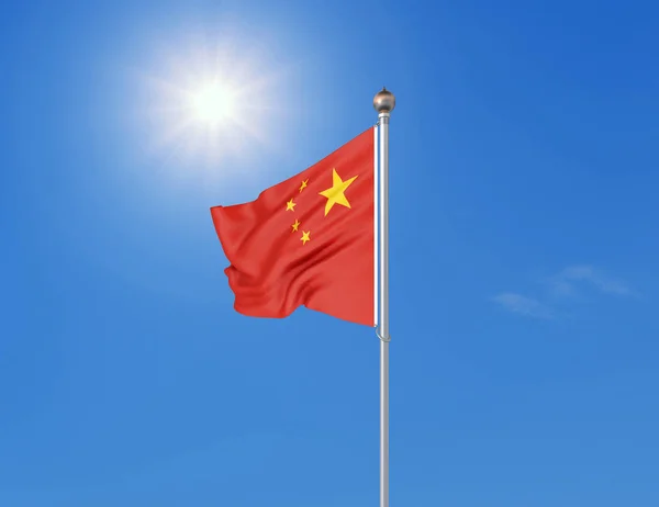 Illustratie Gekleurde Zwaaiende Vlag Van China Zonnige Blauwe Lucht Achtergrond — Stockfoto