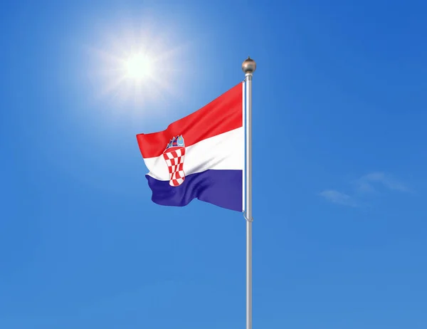 Illustratie Gekleurde Zwaaiende Vlag Van Kroatië Zonnige Blauwe Lucht Achtergrond — Stockfoto