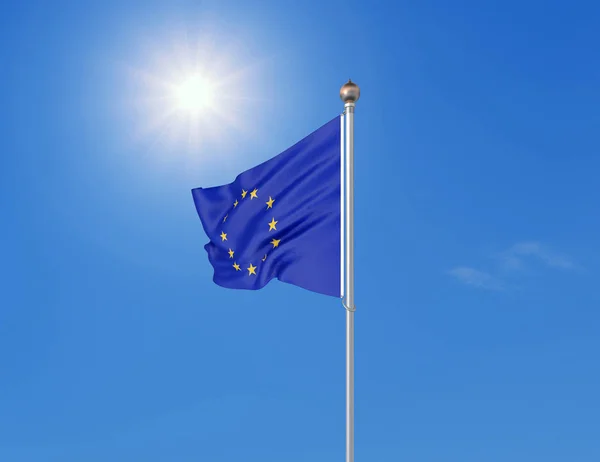 Illustration Drapeau Coloré Union Européenne Sur Fond Ciel Bleu Ensoleillé — Photo