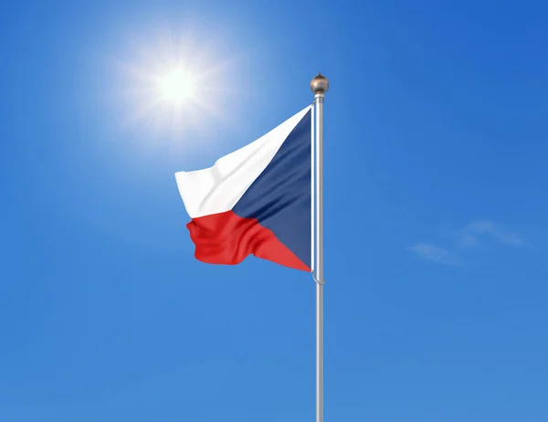 Illustration Colored Waving Flag Czech Republic Sunny Blue Sky Background — Stock Photo, Image