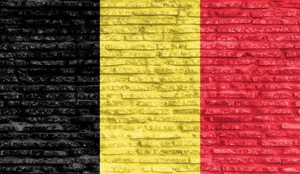 Bunt Bemalte Belgische Nationalflagge Alter Ziegelmauer Illustration — Stockfoto