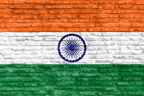 Színes Festett Nemzeti Zászló India Régi Téglafal Illusztráció — Stock Fotó