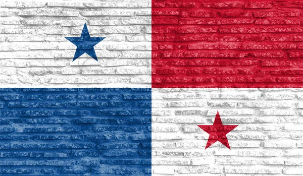 Colorida Bandera Nacional Pintada Panamá Vieja Pared Ladrillo Ilustración —  Fotos de Stock