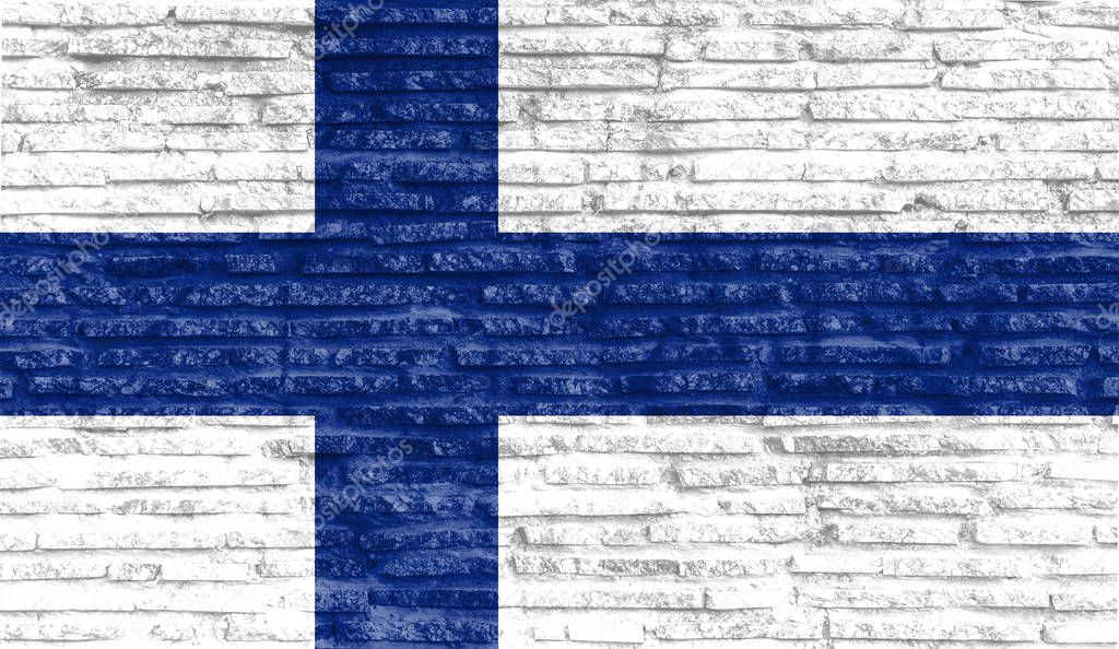 Colorful painted national flag of Finland on old brick wall. Illustration.