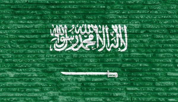 Bunt Bemalte Nationalflagge Saudi Arabiens Alter Ziegelwand Illustration — Stockfoto