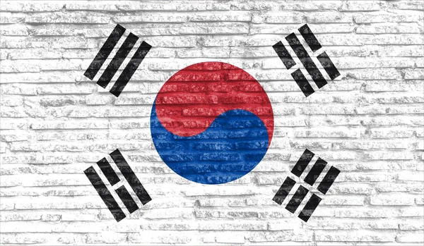 Eski Tuğla Duvarda Güney Kore Nin Renkli Ulusal Bayrağı Var — Stok fotoğraf