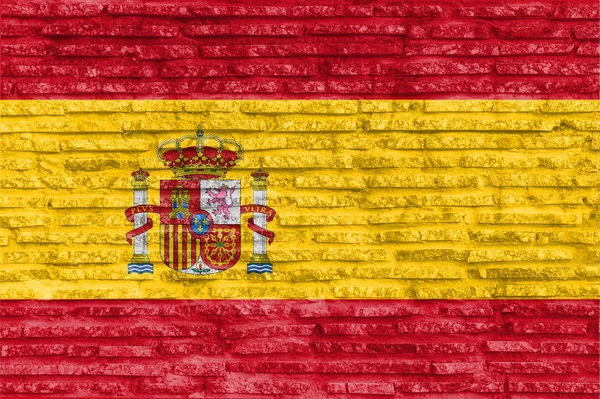 Colorida Bandera Nacional Pintada España Vieja Pared Ladrillo Ilustración — Foto de Stock