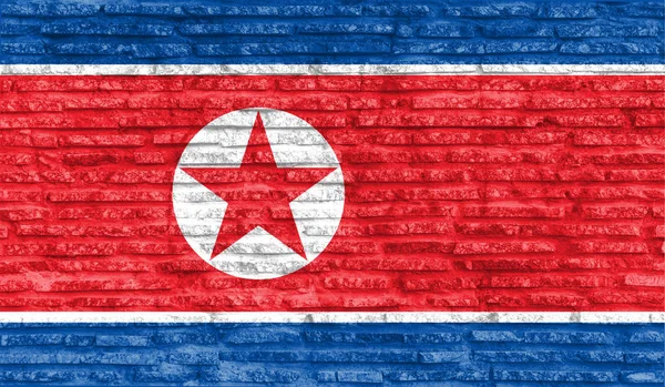 Bandeira Nacional Pintada Colorida Coreia Norte Parede Velha Tijolo Ilustração — Fotografia de Stock