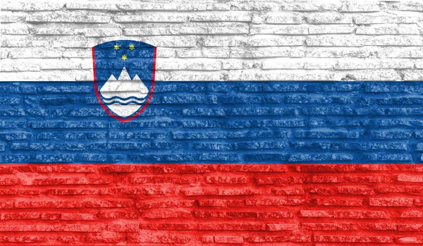 Colorida Bandera Nacional Pintada Eslovenia Vieja Pared Ladrillo Ilustración — Foto de Stock