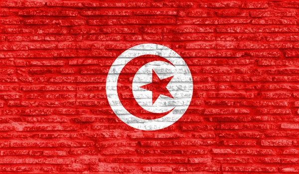 Bunt Bemalte Nationalflagge Tunesiens Alter Ziegelwand Illustration — Stockfoto