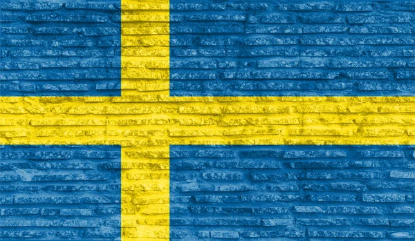 Colorida Bandera Nacional Pintada Suecia Pared Ladrillo Viejo Ilustración —  Fotos de Stock