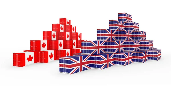 3d Illustration of Cargo Container with Canada Flag on white bac — стокове фото