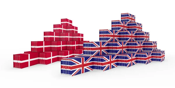 3D Illustration des Frachtcontainers mit dänischer Flagge auf weißem Ba — Stockfoto