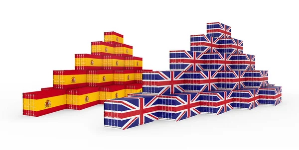 Beyaz sırtında İspanya Bayrağı olan 3D Kargo Konteynırı — Stok fotoğraf