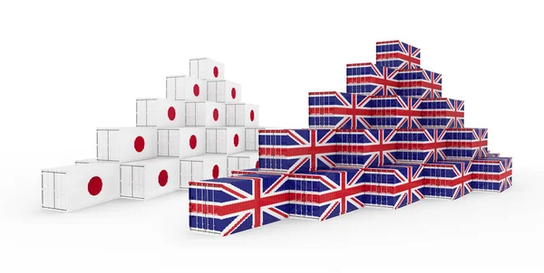 3D Kargo Konteynırının Japon bayrağı beyaz sırtında — Stok fotoğraf