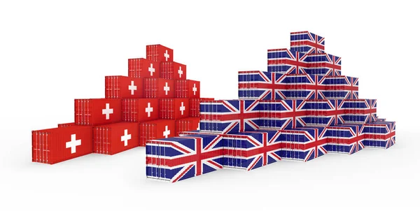 3d Illustration of Cargo Container with Switzerland Flag on whit — стокове фото
