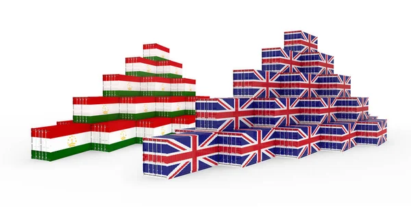 3d Illustration of Cargo Container with Tajikistan Flag on white — стокове фото