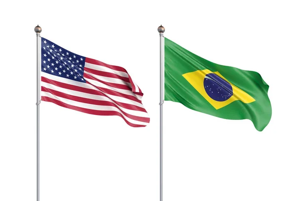 Bandiera brasiliana che soffia nel vento. Struttura dello sfondo. Rendina 3d — Foto Stock