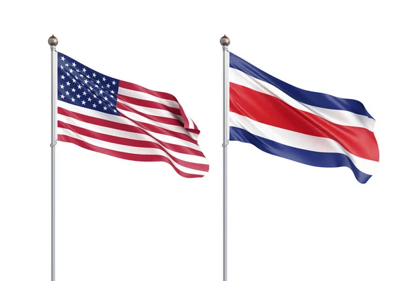 Bandeira da Costa Rica a soprar ao vento. Textura de fundo. Rend 3d — Fotografia de Stock