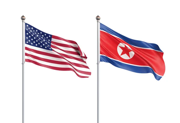 Corea del Nord elegante sventolando e primo piano bandiera 3d illustrazione. Per — Foto Stock