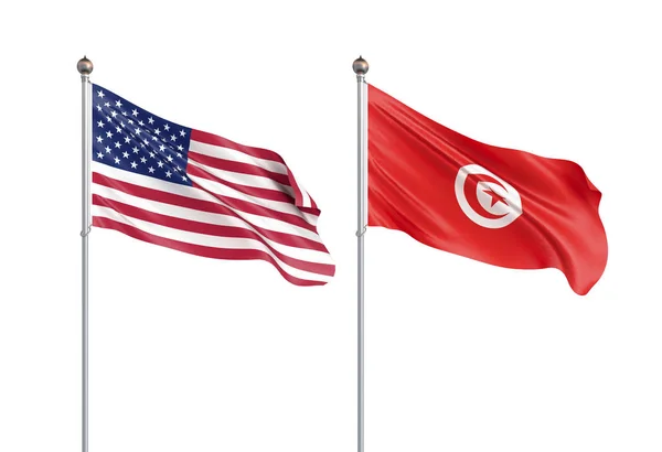 Die tunesische Flagge weht im Wind. Hintergrundtextur. 3D-Renderi — Stockfoto