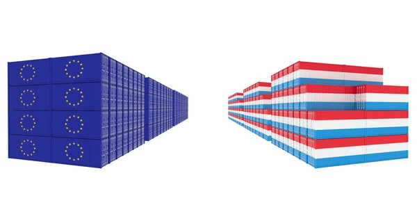 Illustration Deux Conteneurs Fret Groupe Avec Luxembourg Union Européenne Drapeau — Photo