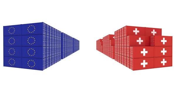 그림은 스위스와 국기가 배경에 컨테이너를 것이다 — 스톡 사진